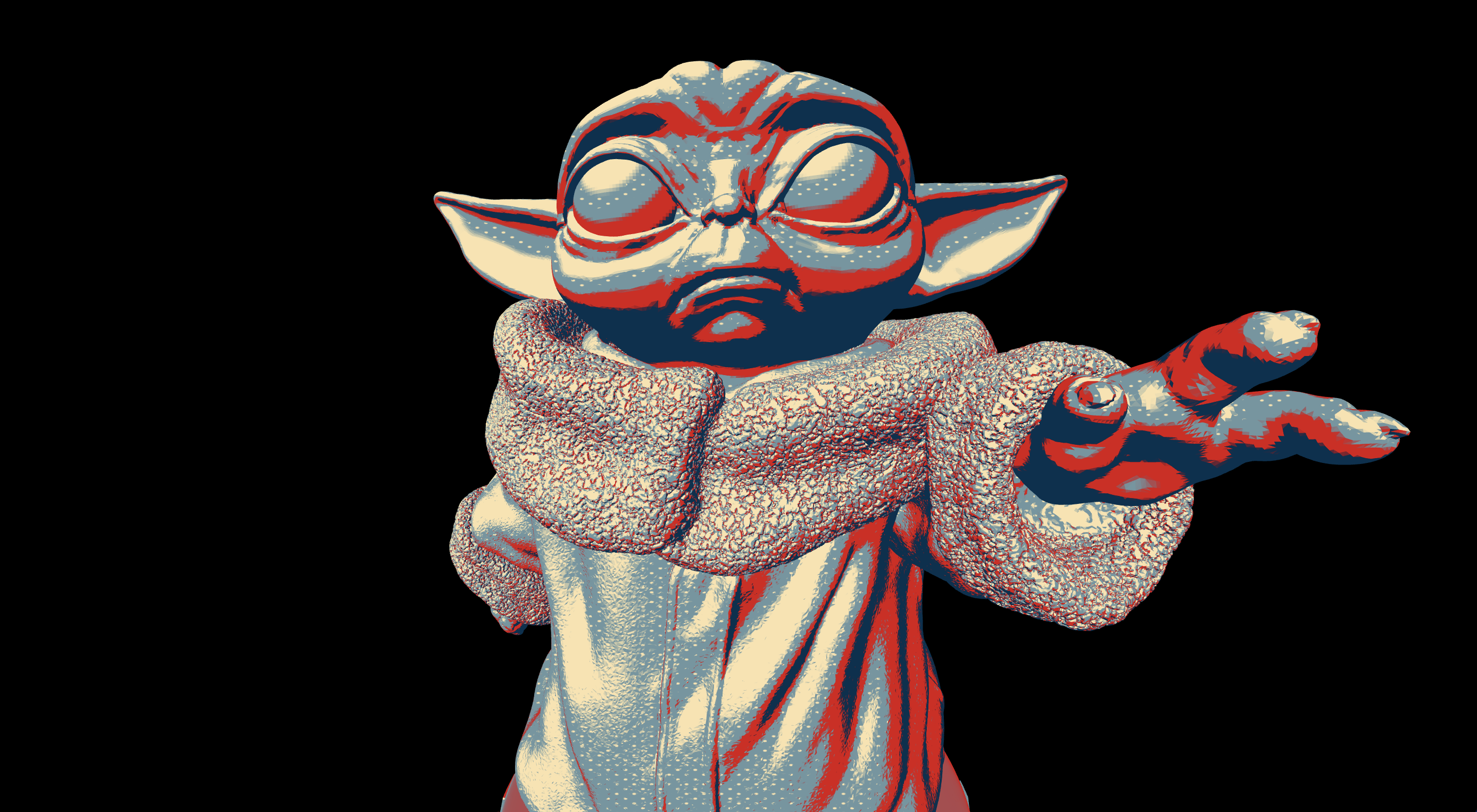 Baby Yoda colored like the Obama Hope Poster