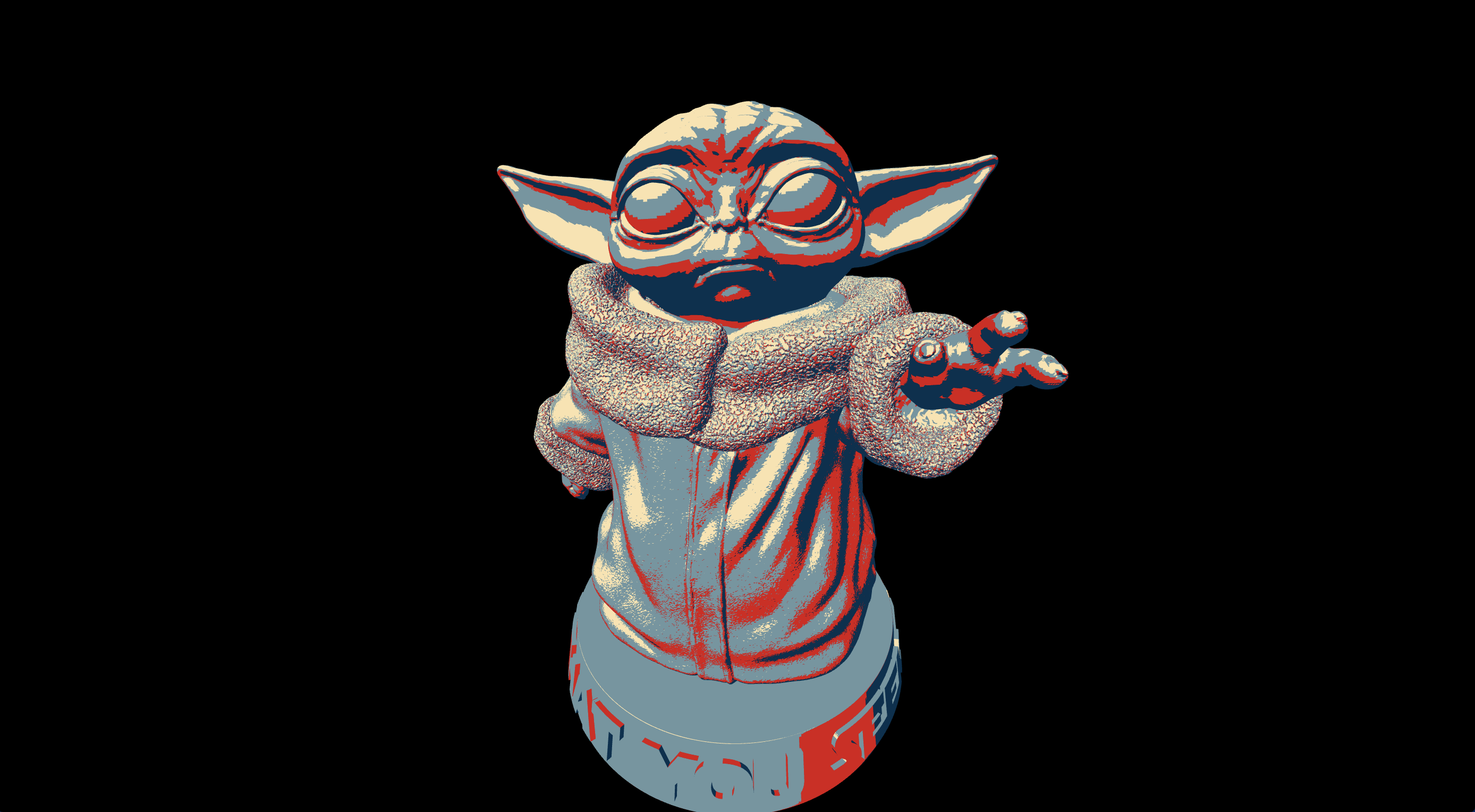 Baby Yoda model with hope shader and aliasing
