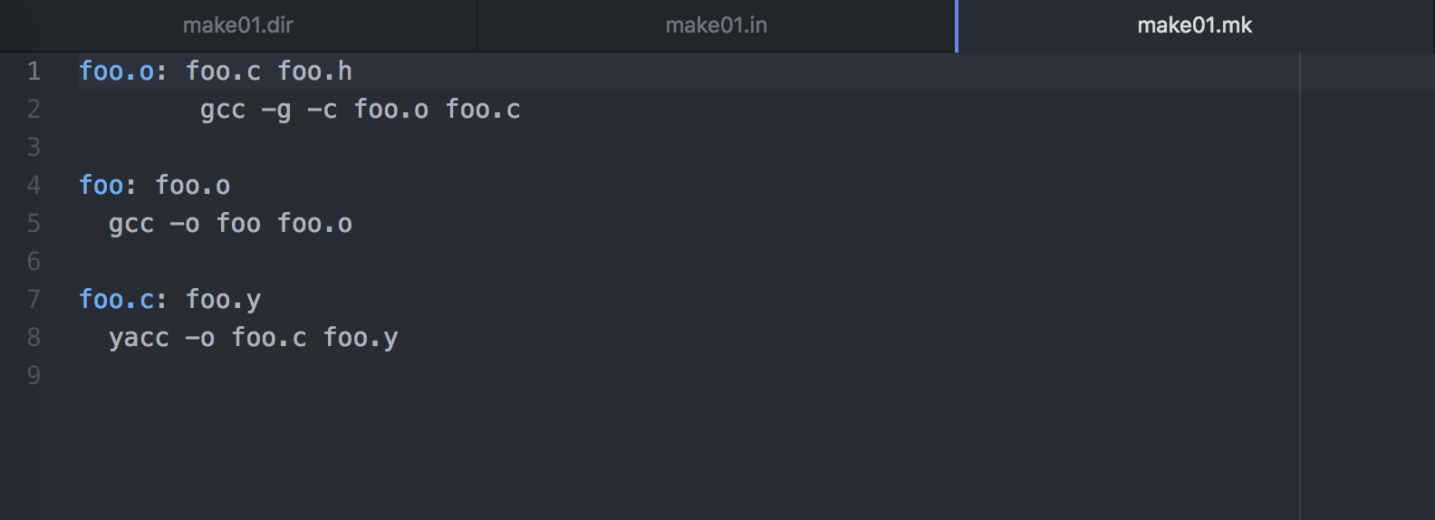 makefile exmaple with rules and dependencies example